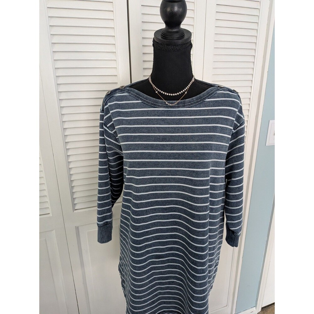 Jane & Delancey Top Womens 1X Striped Denim Blue Comfy Casual Blouse 3/4 Sleeve